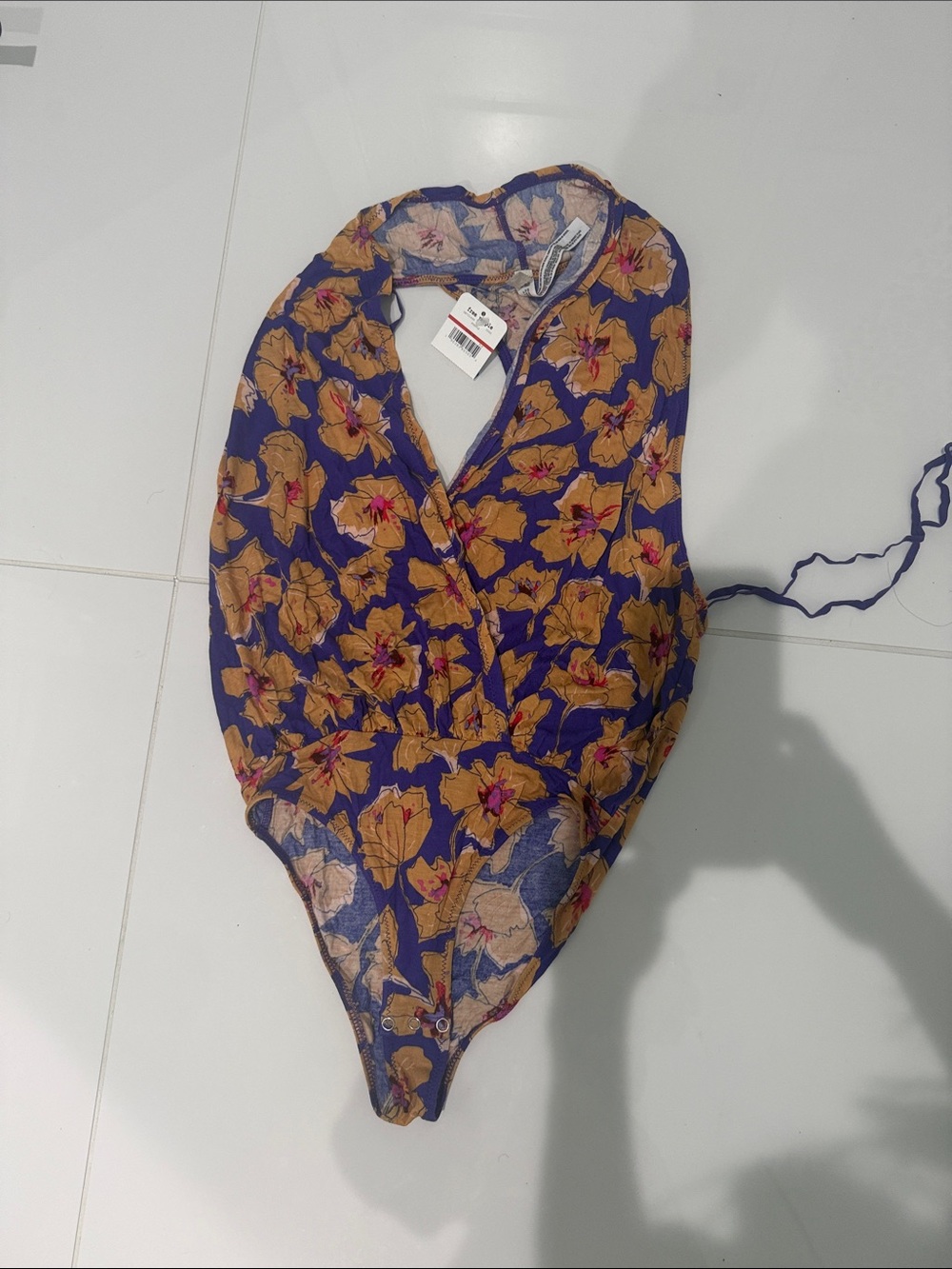 New with tagsbFree People Purple Floral Bodysuit with Mustard Flowers